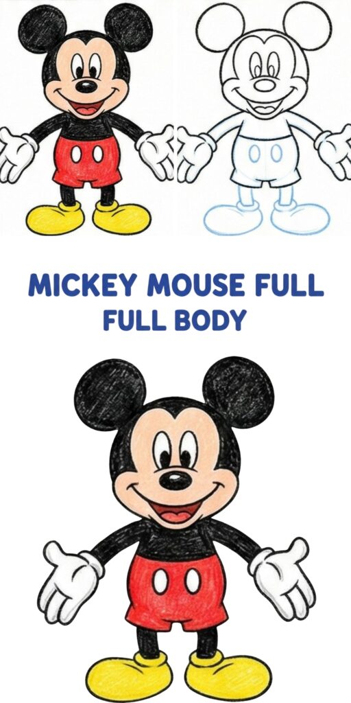 How to Draw Mickey Mouse Full Body Step by Step