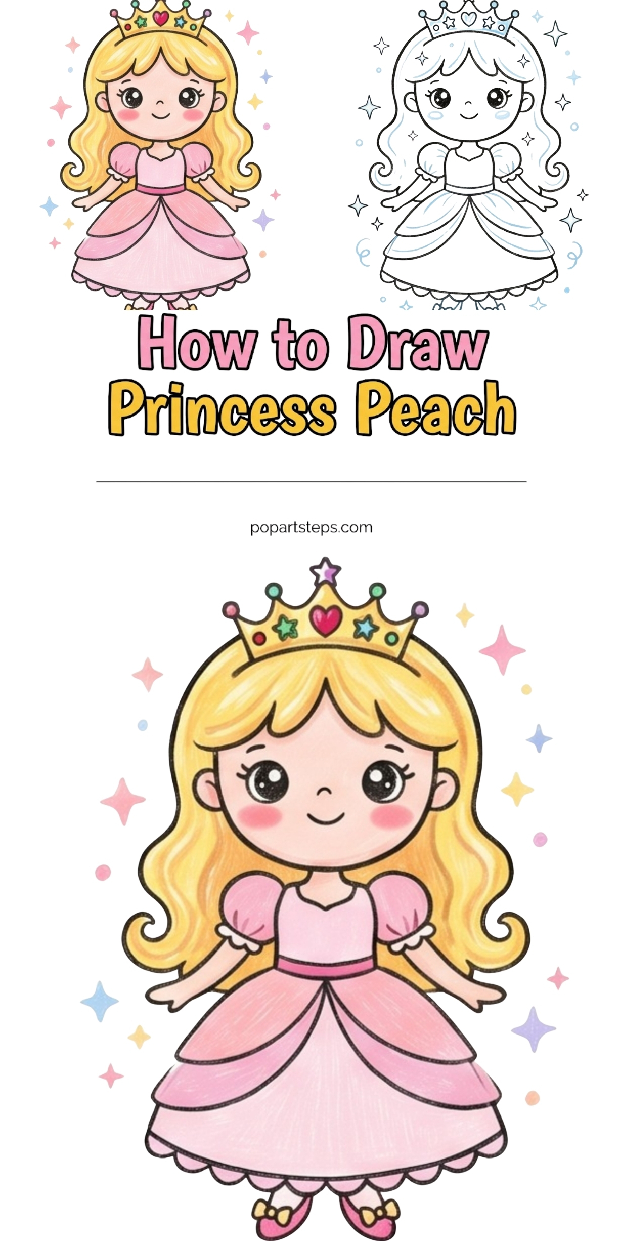 Cute Princess Peach Drawing Tutorial for Beginners