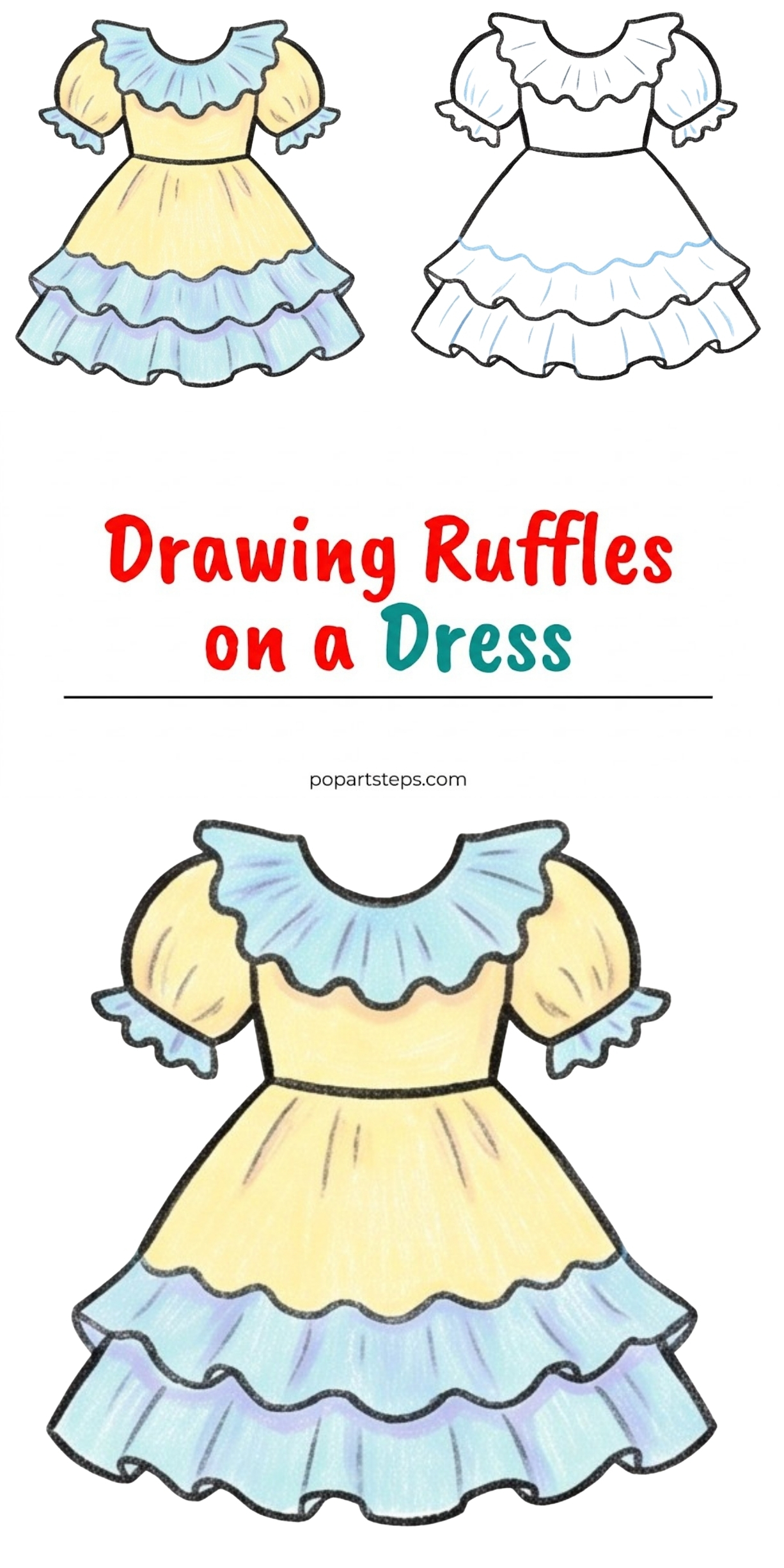 Simple Ruffles Drawing How to Draw Ruffles on a Dress: Easy Step-by-Step Frilly Dress Tutorial