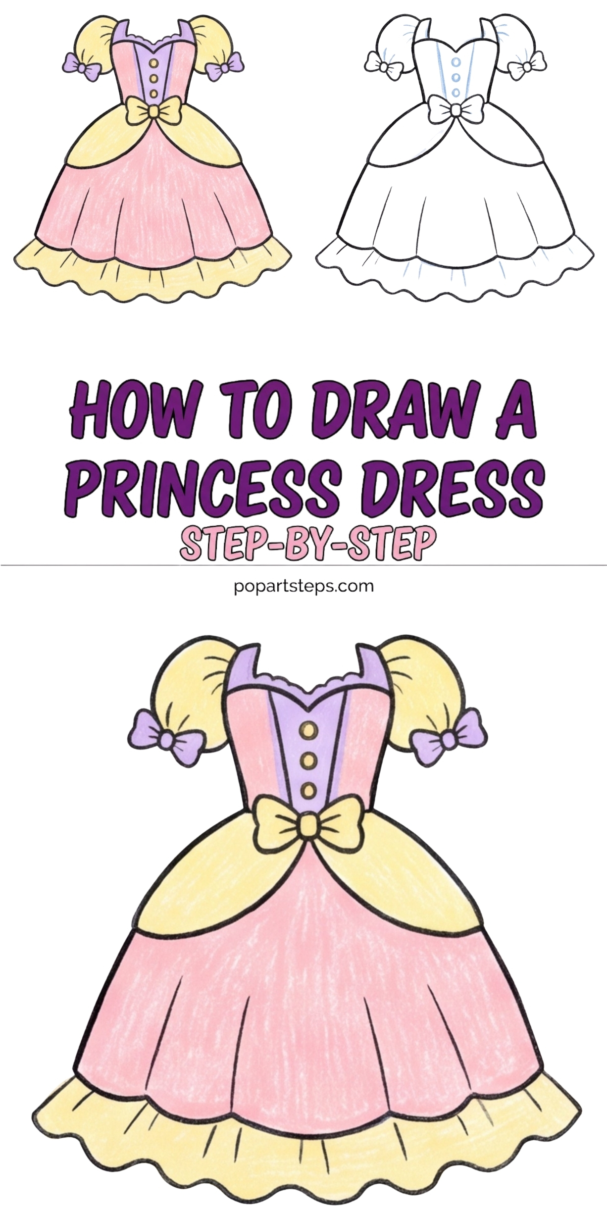 how to design a princess dress Draw Step by Step: An Easy Fairytale Gown Tutorial Primary color:Lilac Cinderella costume 30-percent Denim Muslimah Style